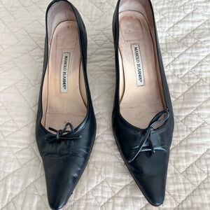 Manolo Blahnik Black Leather Women's Shoes